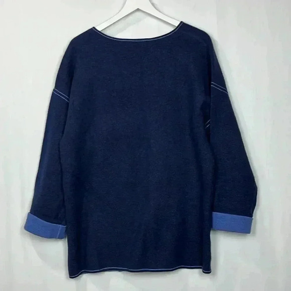 Modern Soul Womens Cardigan Blue L Open Front Long Lines 96% Wool Knit EUC Flaws - Picture 10 of 12